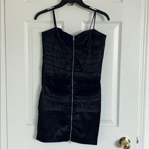 Black strapless tiered mini dress